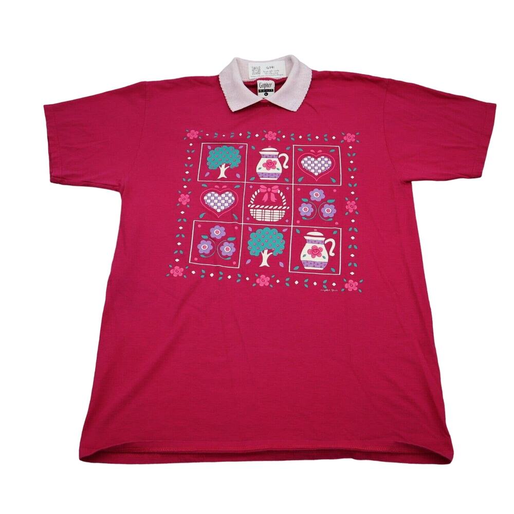 Gopher Shirt Womens L Pink Short Sleeve Collared Graphic Print Casual Outwear